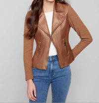Charlie B - Foil Vintage Leather And Rib Knit Combo Perfecto