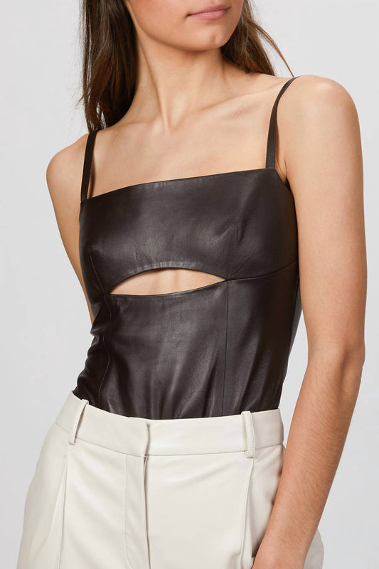 CUTOUT LEATHER BODYSUIT