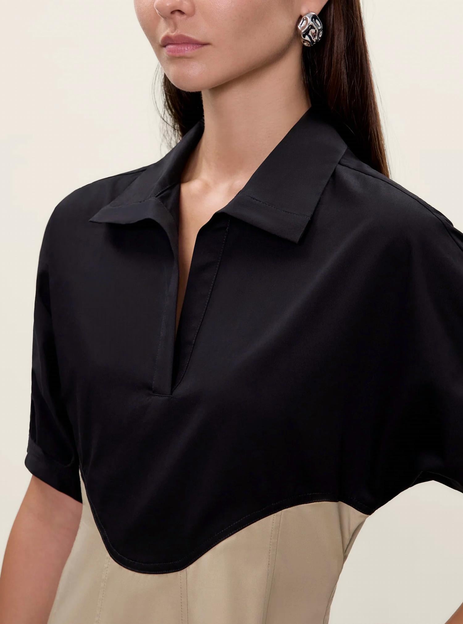 Rebecca Taylor Elspeth Colorblock Dress in black tan - women's dress - view 4