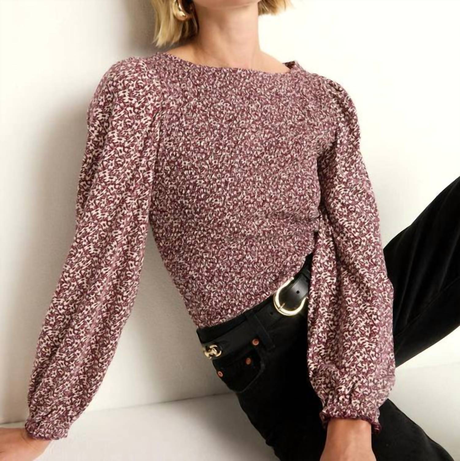 Nation LTD Aidan Smocked Blouse in winter floral - women's blouse - detail view