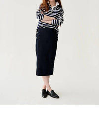 Ann Mashburn Franny Rugby Polo in navy white heavy jersey - women's long sleeve top - detail view