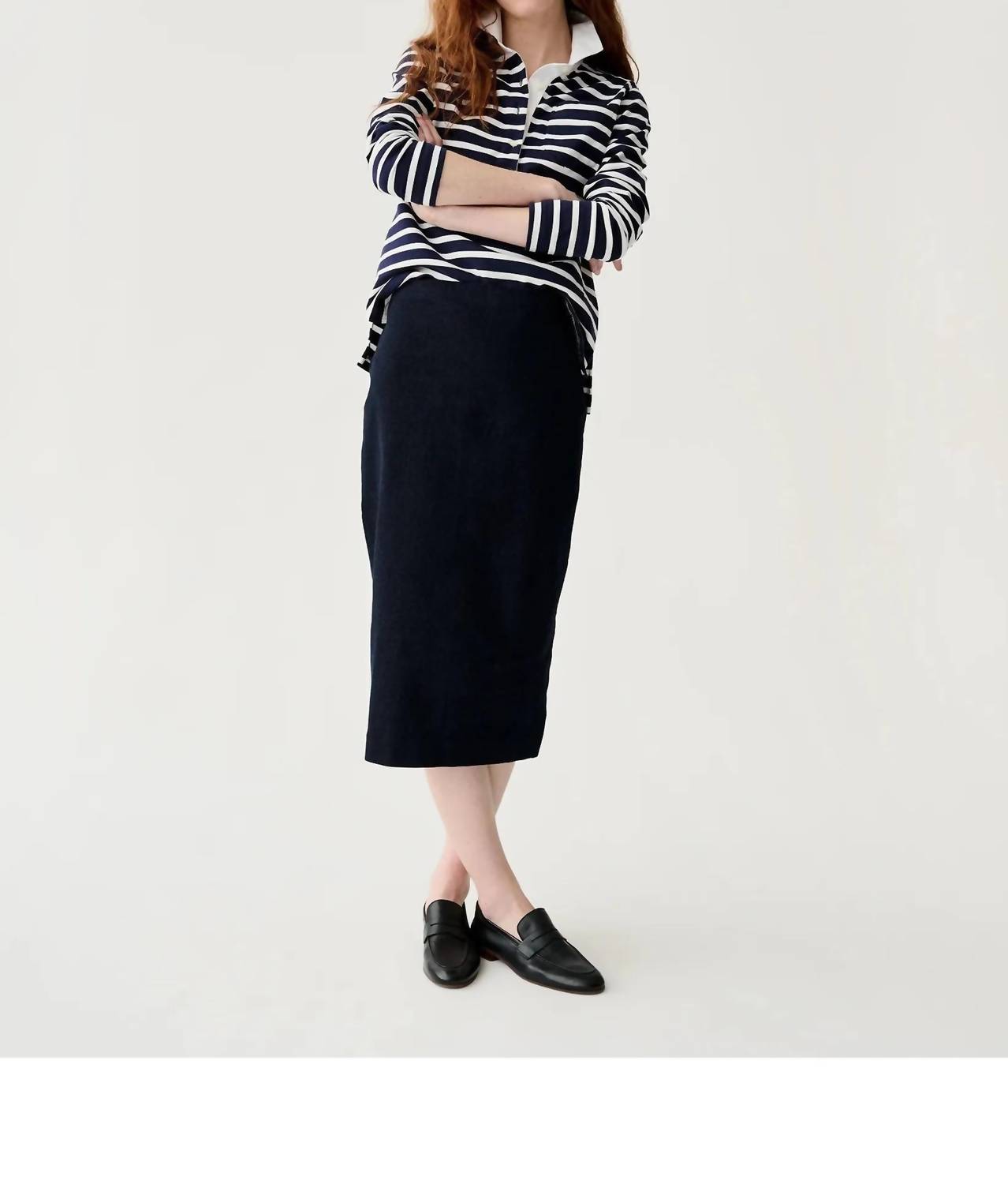 Ann Mashburn Franny Rugby Polo in navy white heavy jersey - women's long sleeve top - detail view