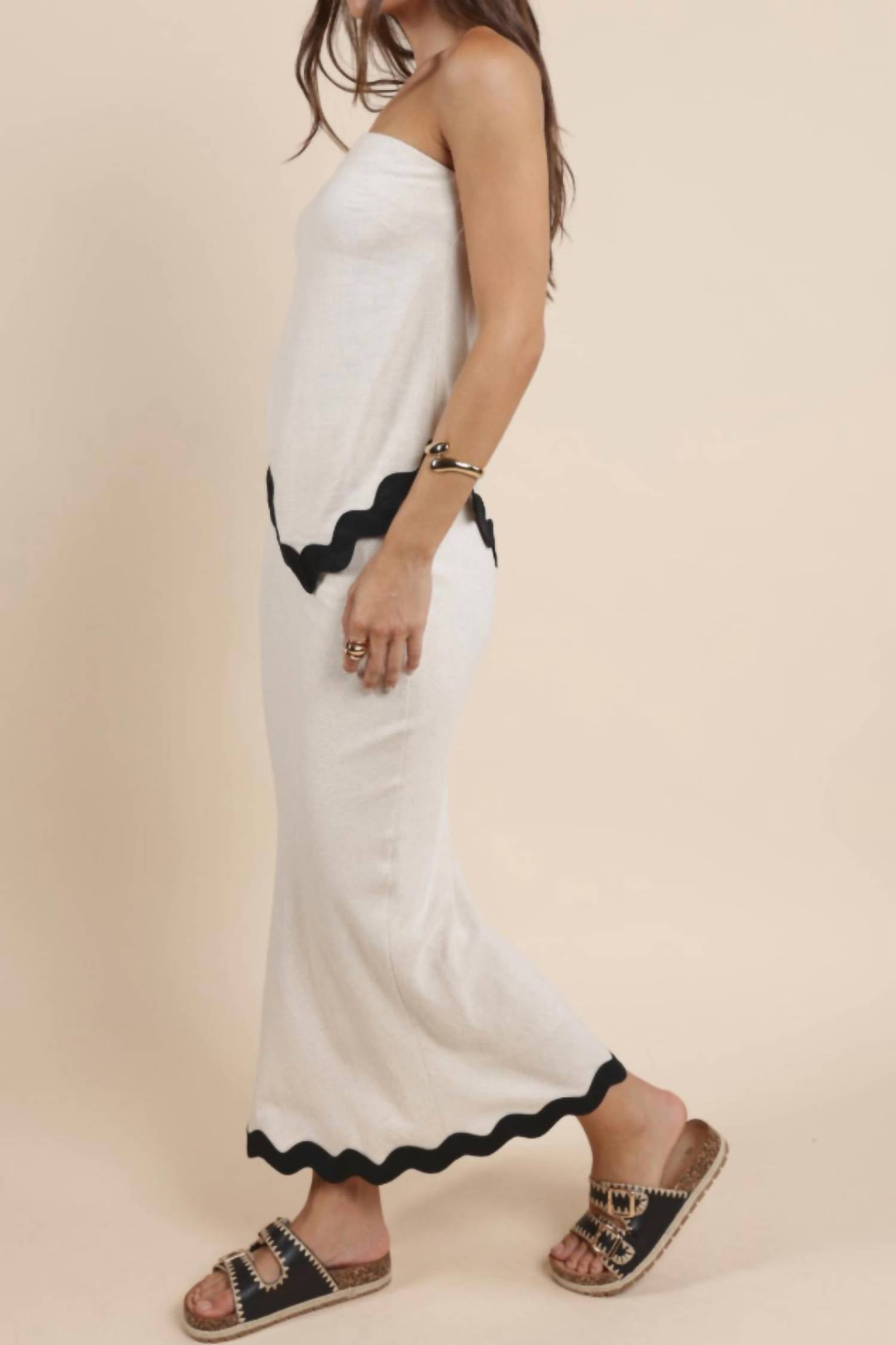 Sadie & Sage Sugarloaf Wavy Trim Tube Top And Midi Skirt Set in oatmeal 1 - women's blouse - detail view