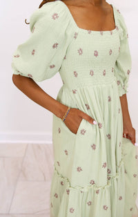 J.NNA Flower Embroidered Maxi Dress in green - women's dress - alternate view