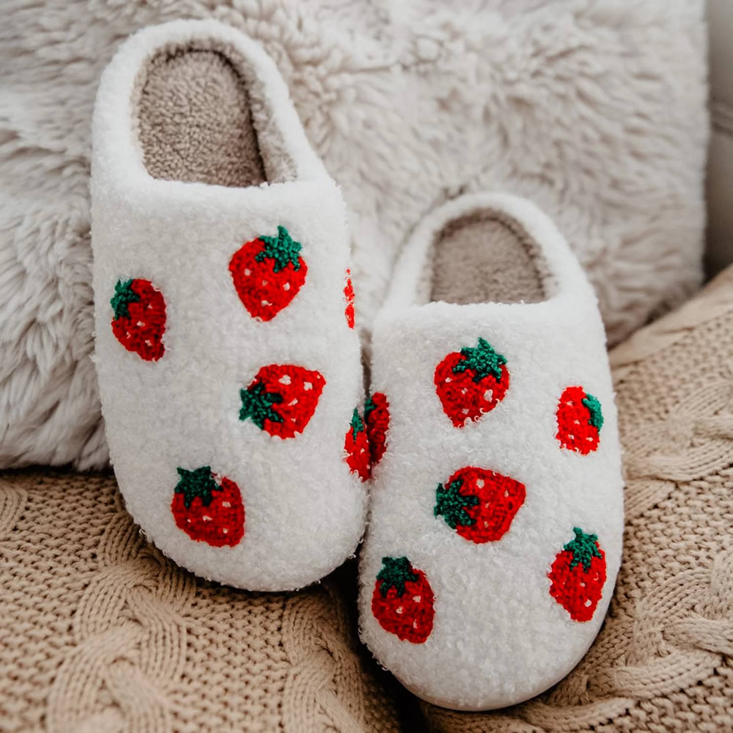 Katydid - Women's Strawberry Fuzzy Slippers