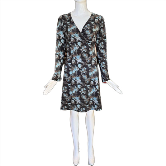 Long Sleeve Microfiber Dress with Cross-over V-Neckline