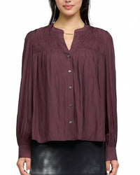 Current Air - Smocked Shoulder Button Down Top