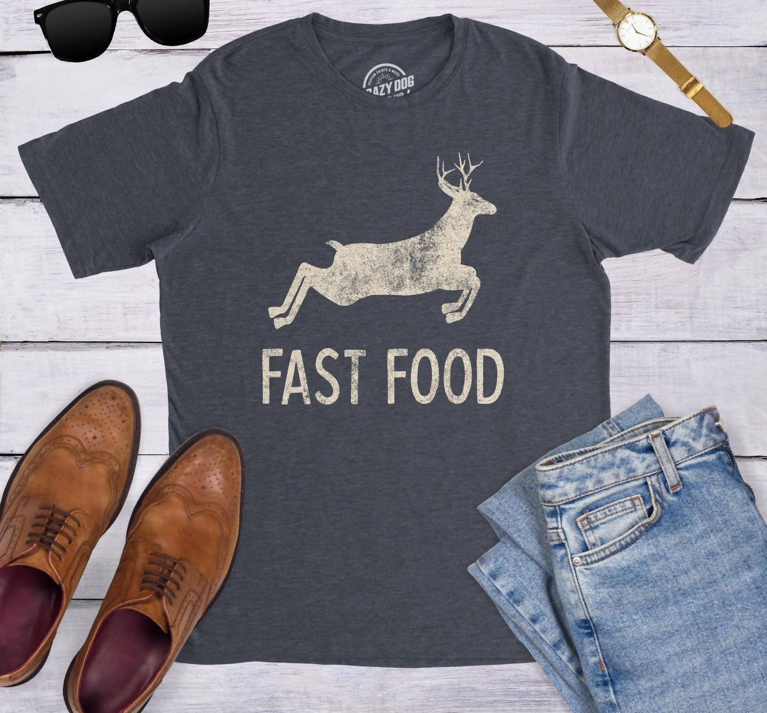 Crazy Dog T-Shirts - Men's Fast Food Deer Funny Hunting T-shirt