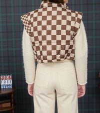 Little Daisy Closet - Checkerboard Stitched Zip Up Stand Neck Vest