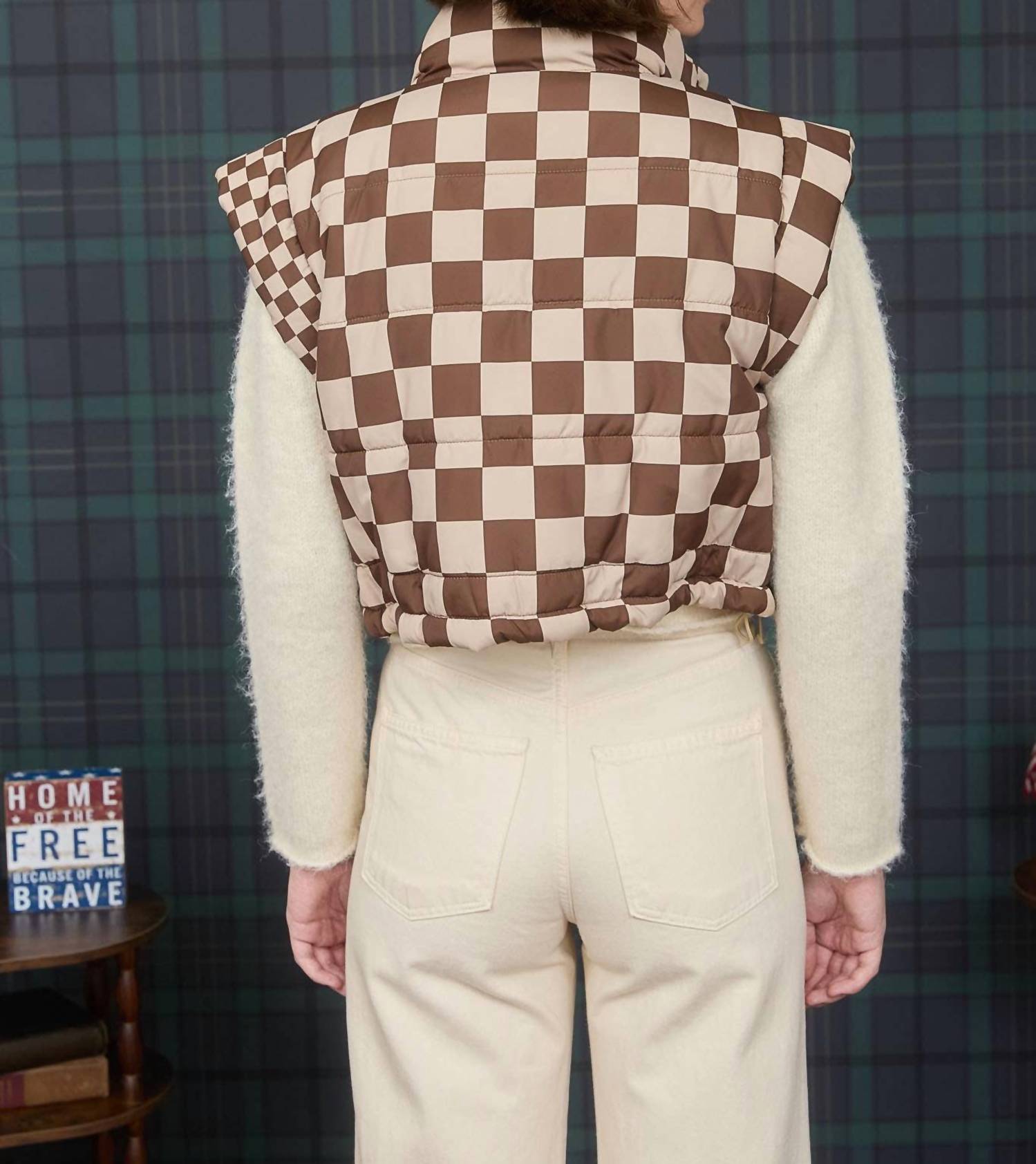 Little Daisy Closet - Checkerboard Stitched Zip Up Stand Neck Vest