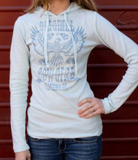 Original Cowgirl Clothing Long Sleeve Thermal Hoodie in sky blue - women's top