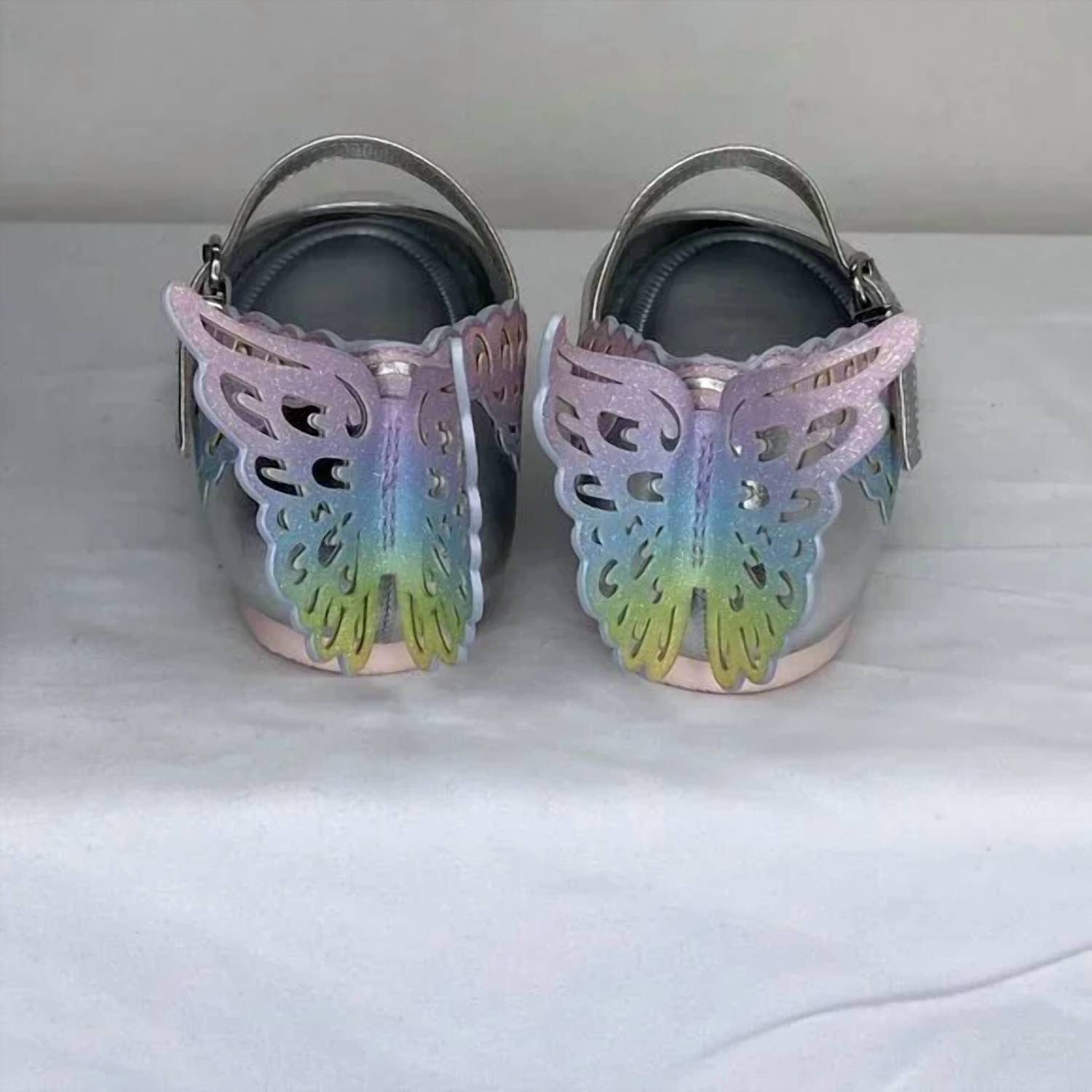 Sophia Webster Mini Girls Evangeline Butterfly Flats in silver - kids' shoe - detail view