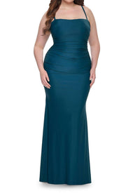 La Femme - Lace-up Long Prom Dress
