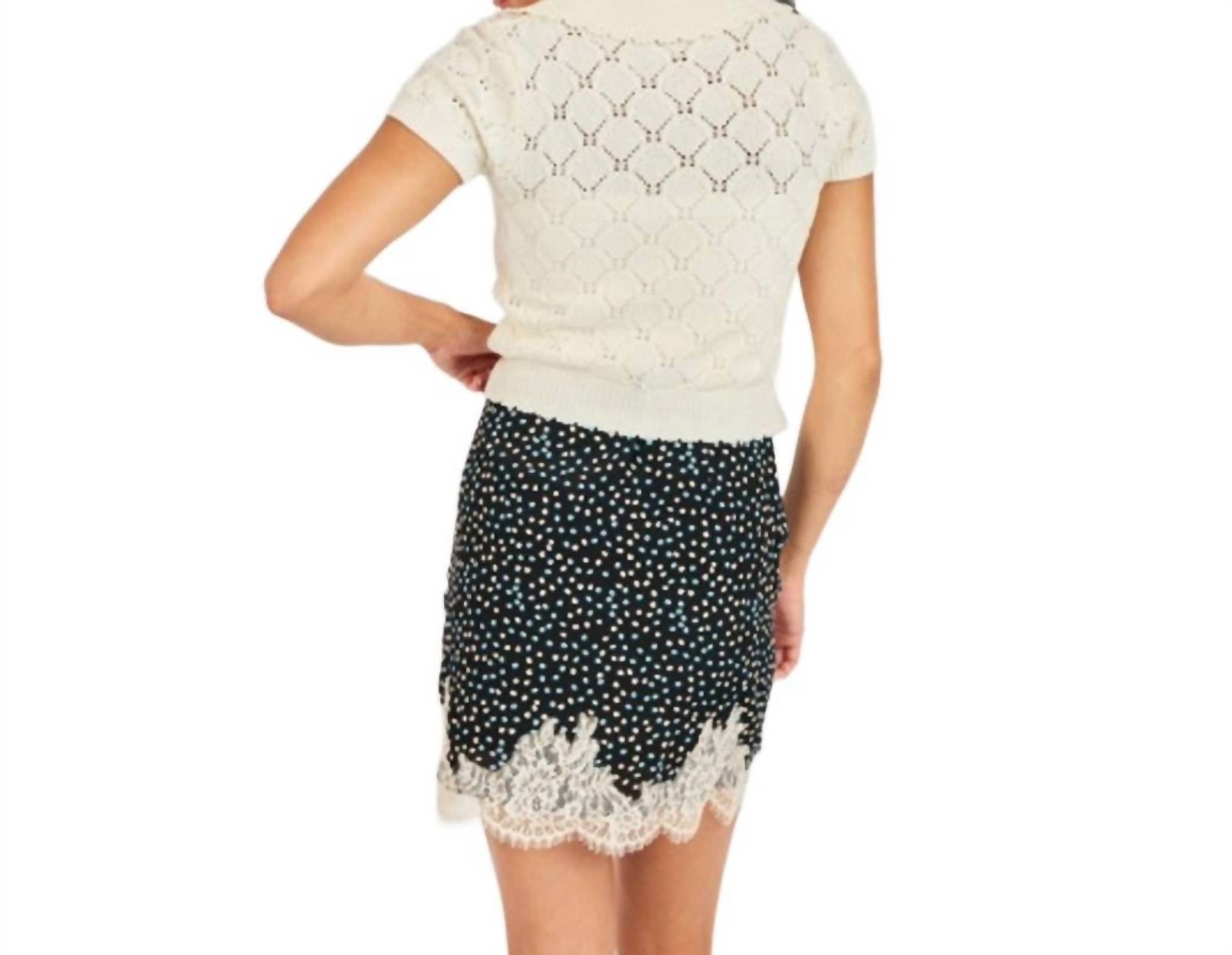Sadie & Sage Josephine Short Sleeve Polo Sweater in ivory - women's sweater - detail view