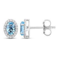 Diana M Jewels Women's Oval Natural Aquamarine Stud Earrings (0.90 Ct) - Delicate in 14k white gold - women's jewelry - detail view