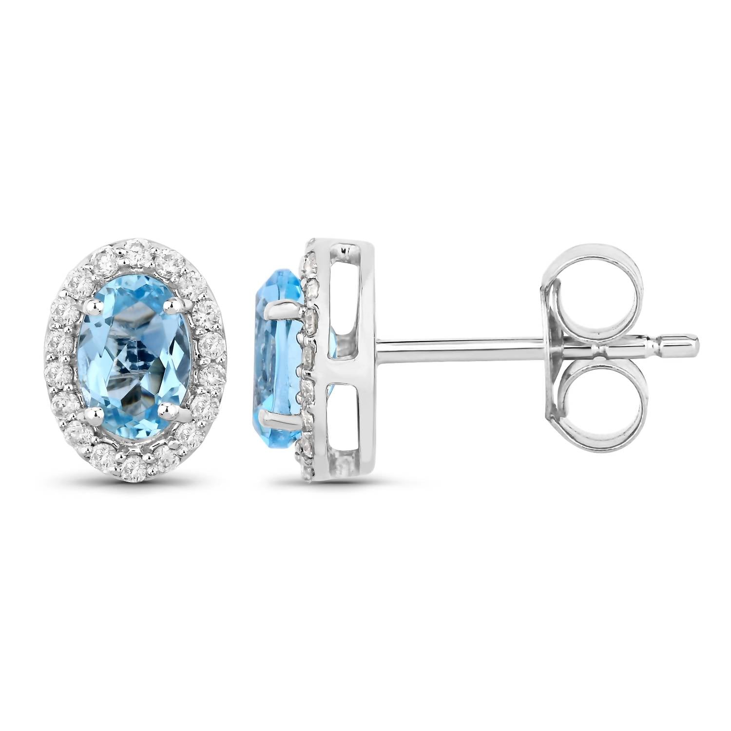 Diana M Jewels Women's Oval Natural Aquamarine Stud Earrings (0.90 Ct) - Delicate in 14k white gold - women's jewelry - detail view