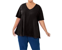 On The Plus Side - Solid Idalia Short Sleeve Cotton Knit Top - Plus
