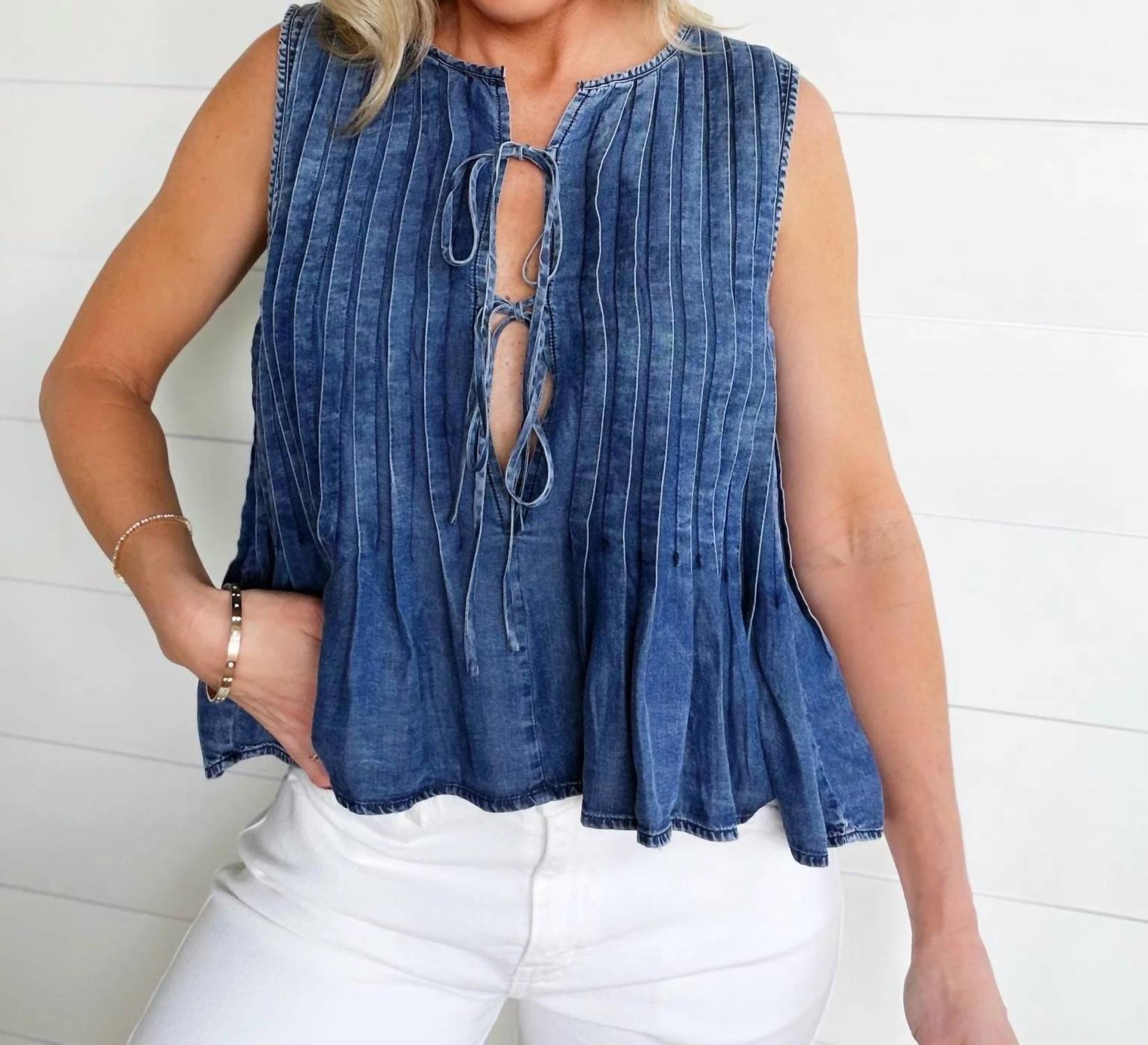Final Touch - Front Double Tie Sleeveless Top