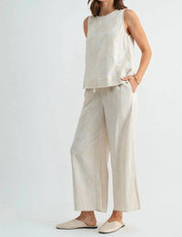 Fun 2 Fun - Stripe Floral Print Ankle Pants With Drawstring Waist
