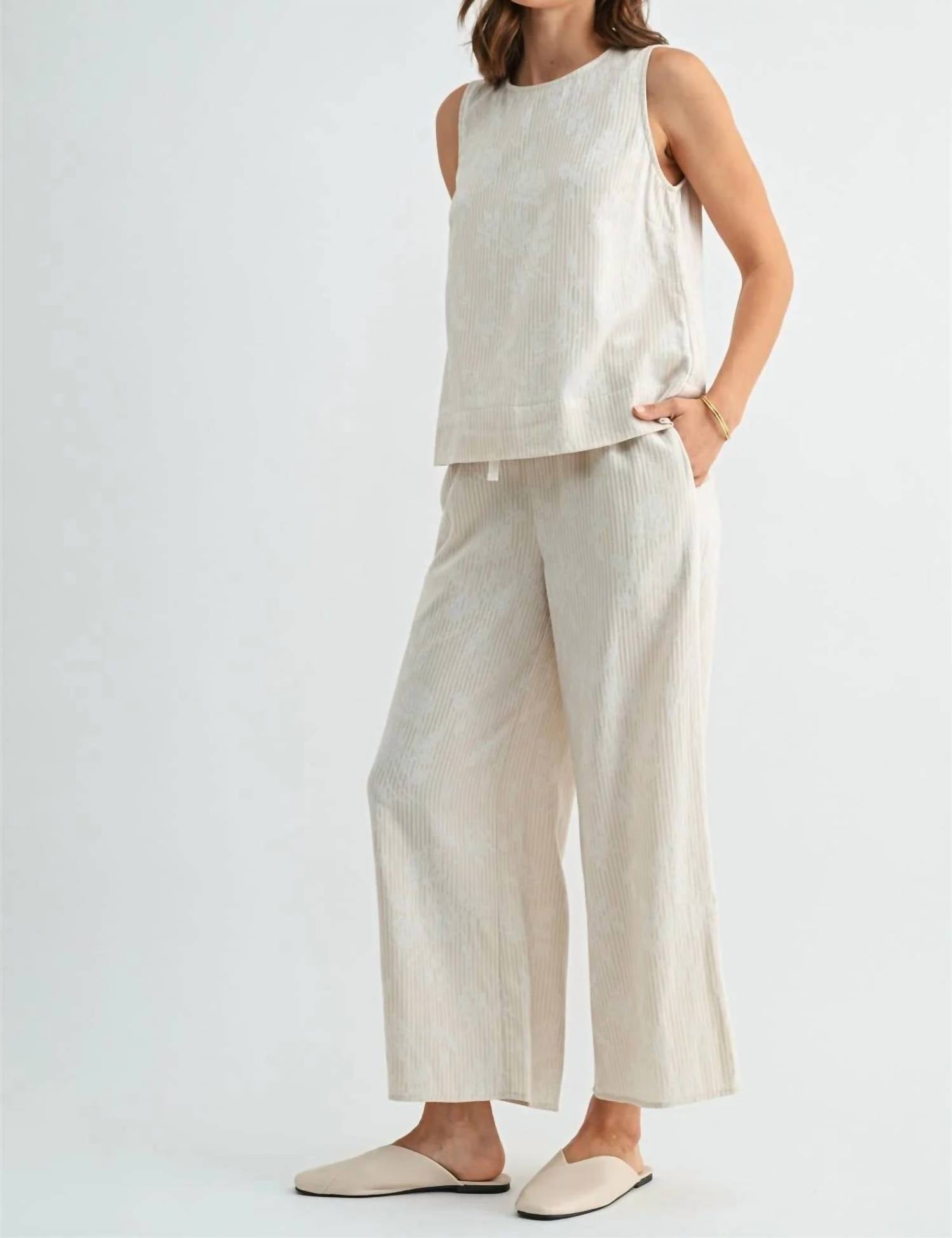 Fun 2 Fun - Stripe Floral Print Ankle Pants With Drawstring Waist