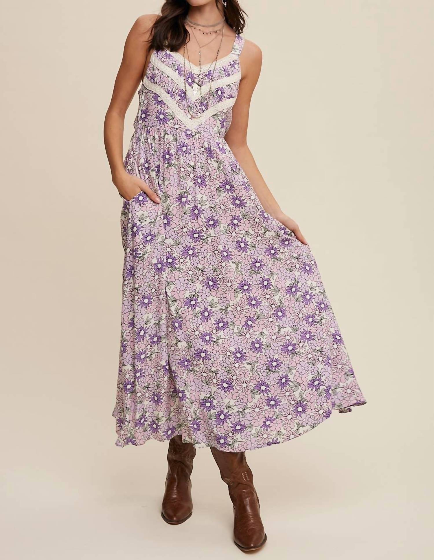 Listicle - Floral Lace Trim Maxi Dress