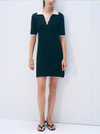White + Warren Boucle Dress in midnight ivory trim - women's dress