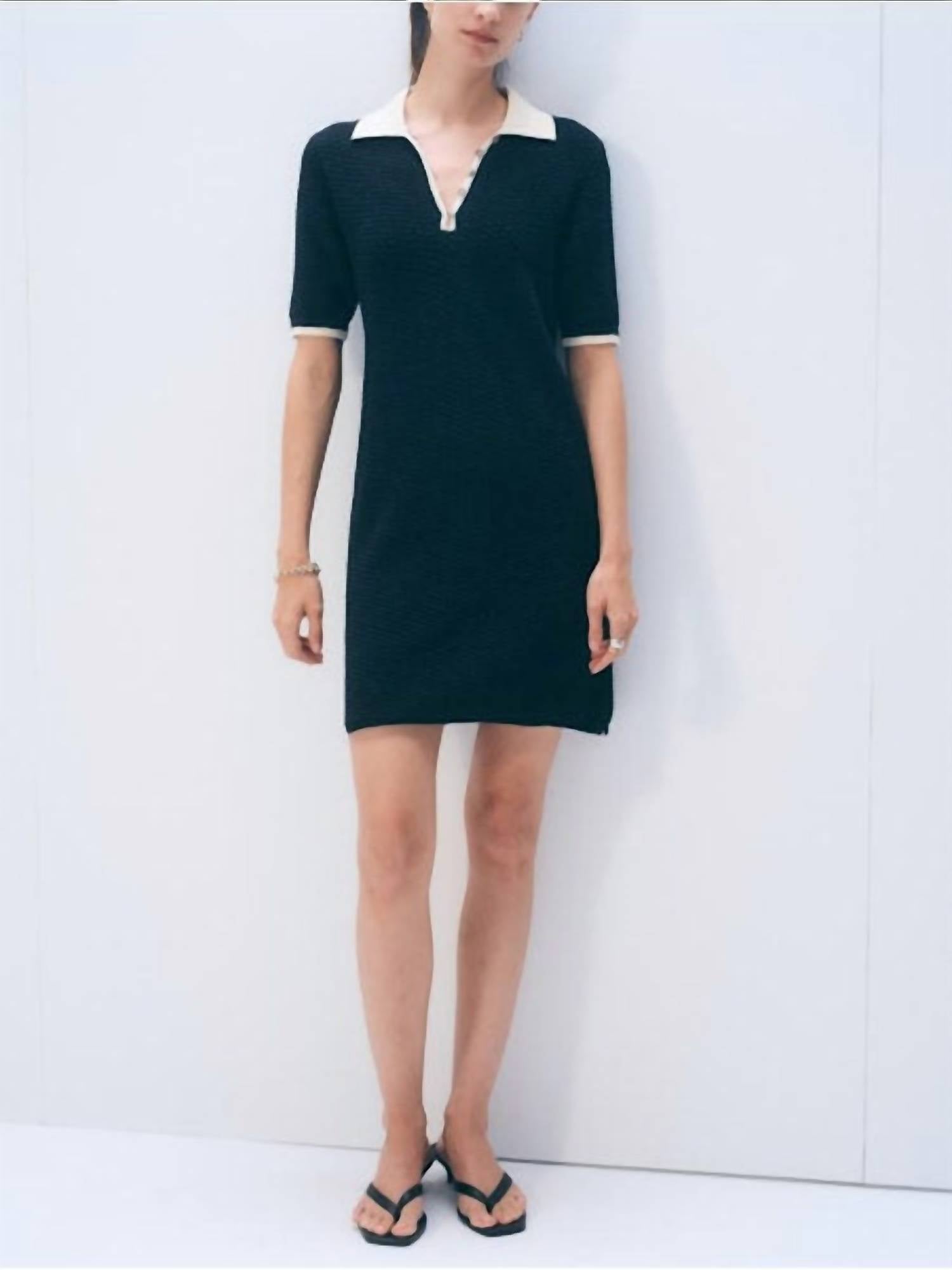 White + Warren Boucle Dress in midnight ivory trim - women's dress