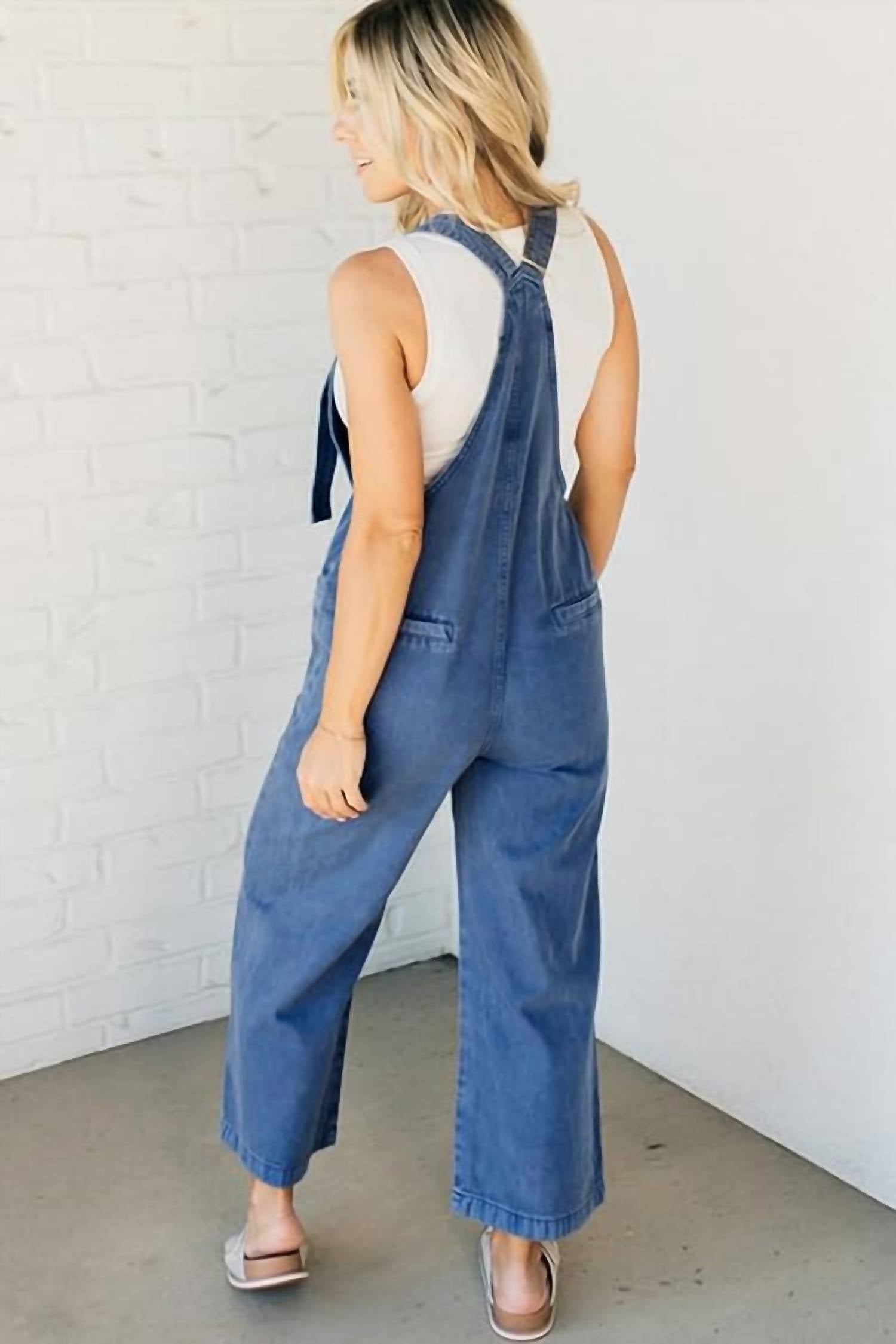 T & C  Apparel - Denim Knot Strap Overalls