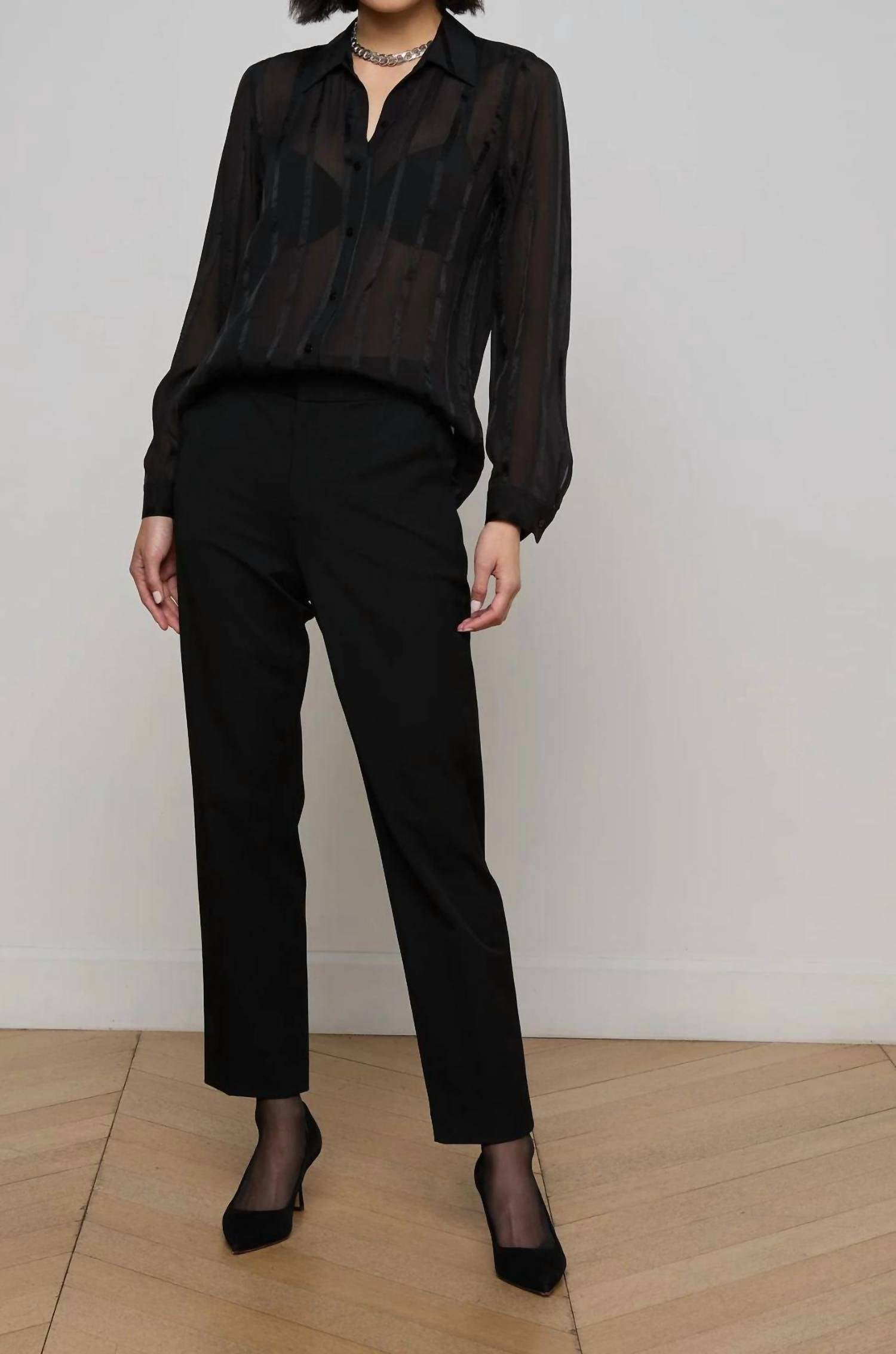 L'Agence Argo Silk Blouse in black - women's blouse - alternate view
