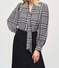 Joseph Ribkoff V Neck Full Sleeve With Neck Tie Blouse in vanilla multi - women's blouse