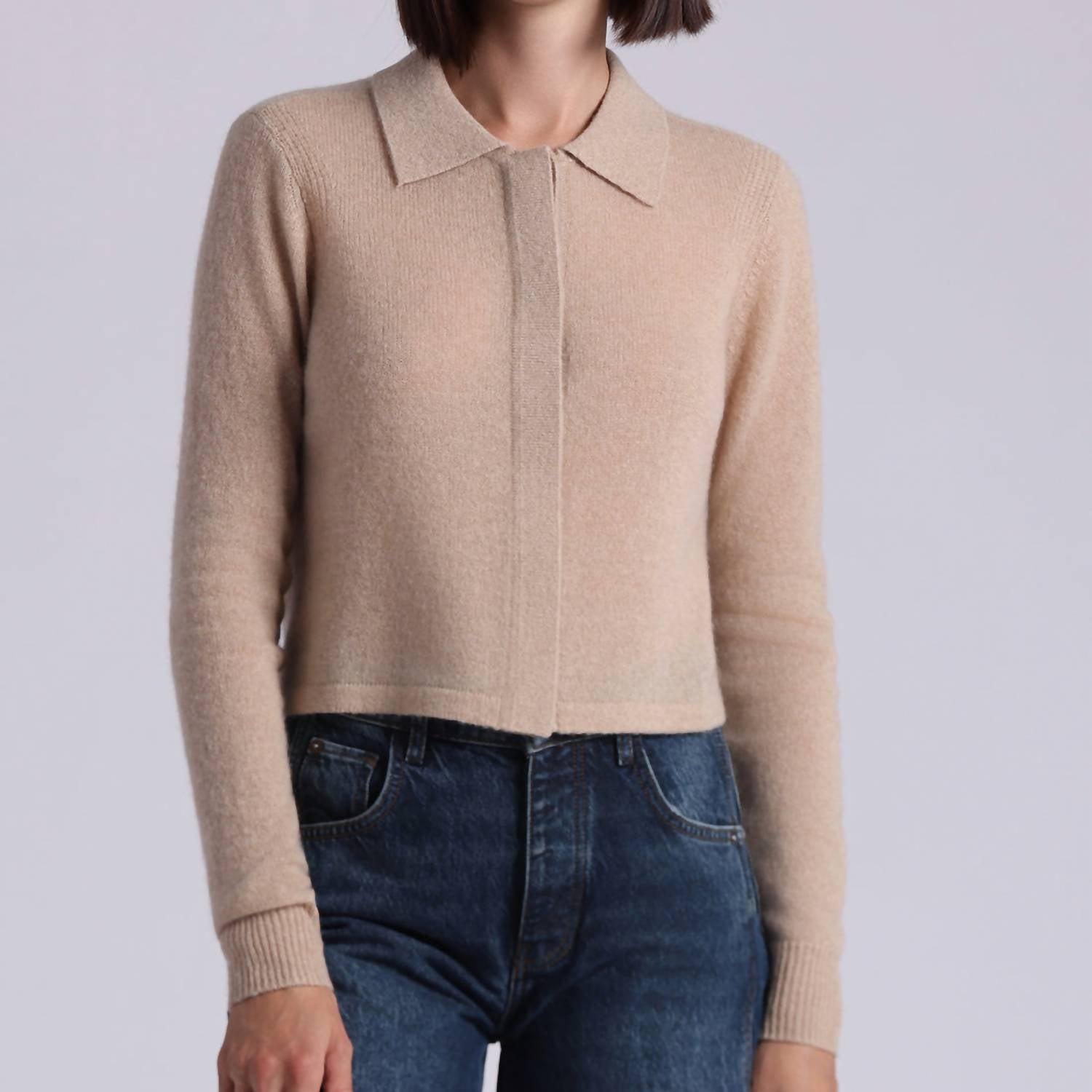 Minnie Rose Cashmere Collared Cardigan in brown sugar - women's cardigan