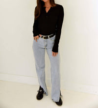 Beige Botany - Ribbed Henley Basic Top