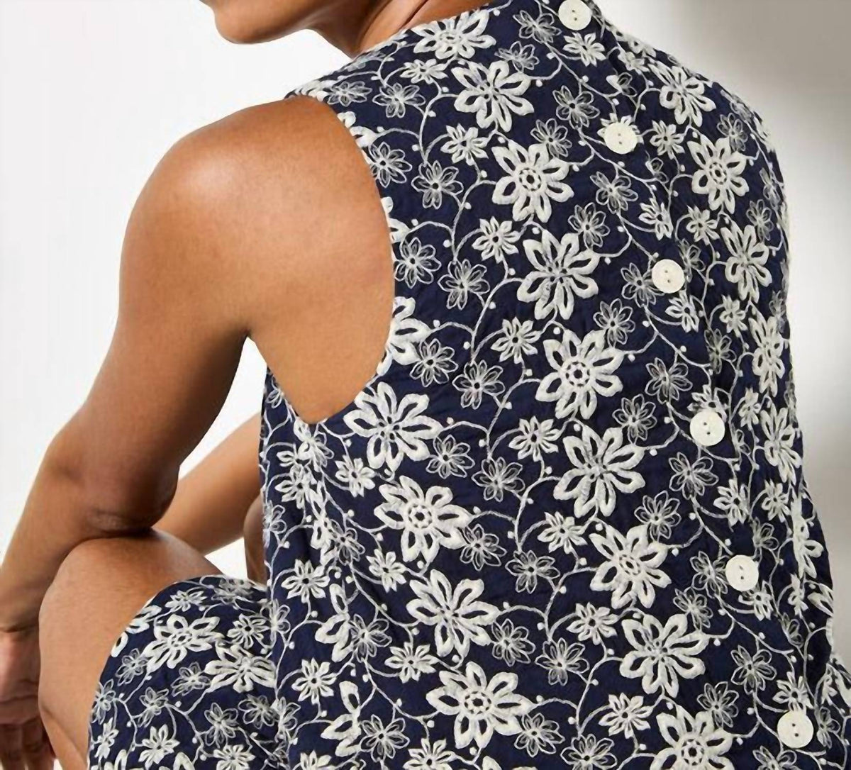 Apricot - Floral Embroidered Cotton Shell Top