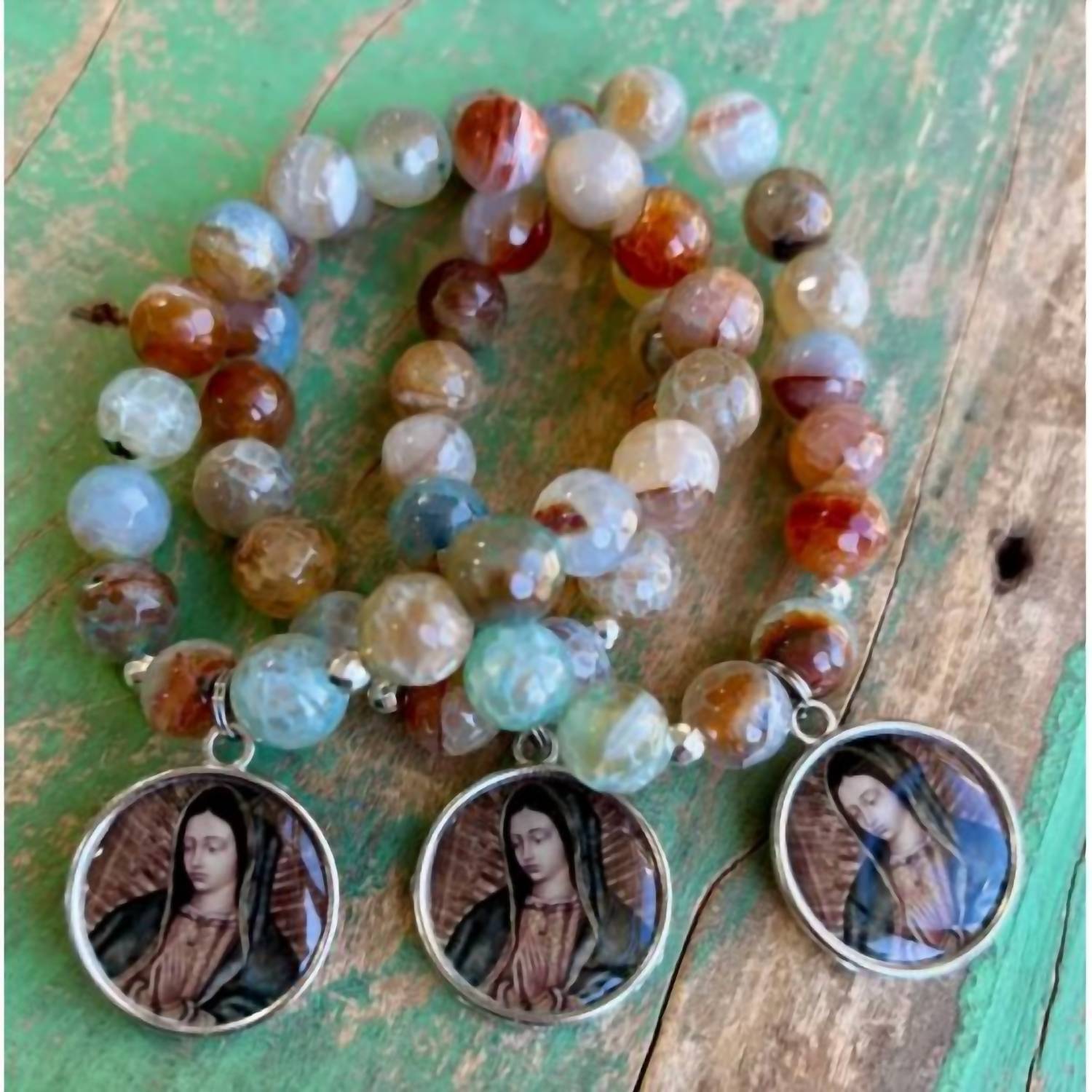 Love and Honor Jesus Women's Agate Beaded Guadalupe Medal Bracelet in multi - women's jewelry