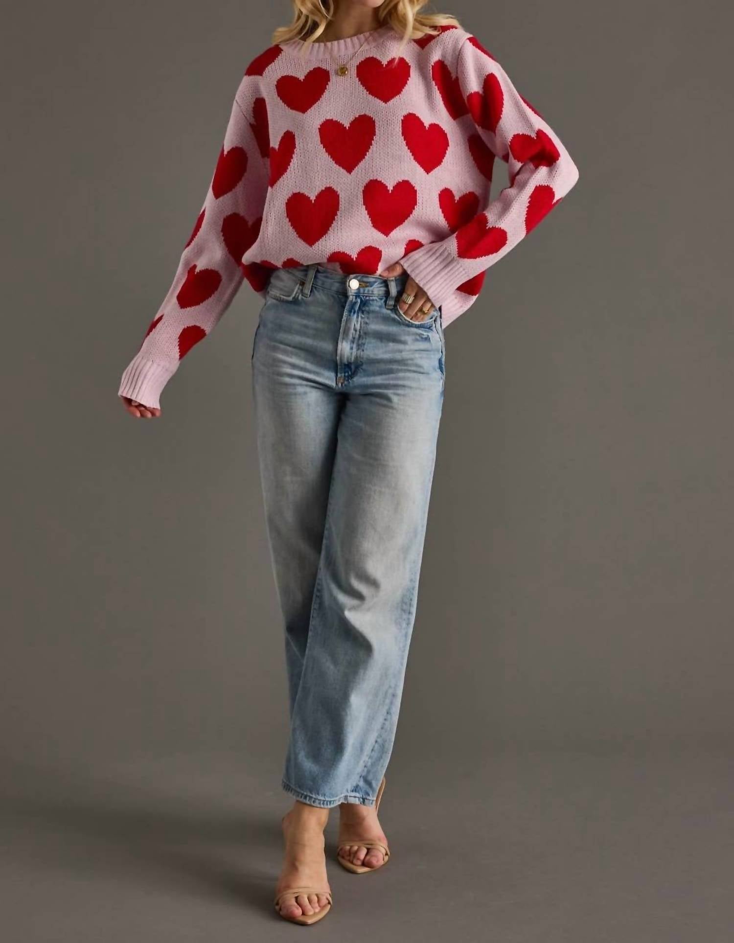 Panache Apparel Heart To Heart Sweater in pink - women's sweater - alternate view