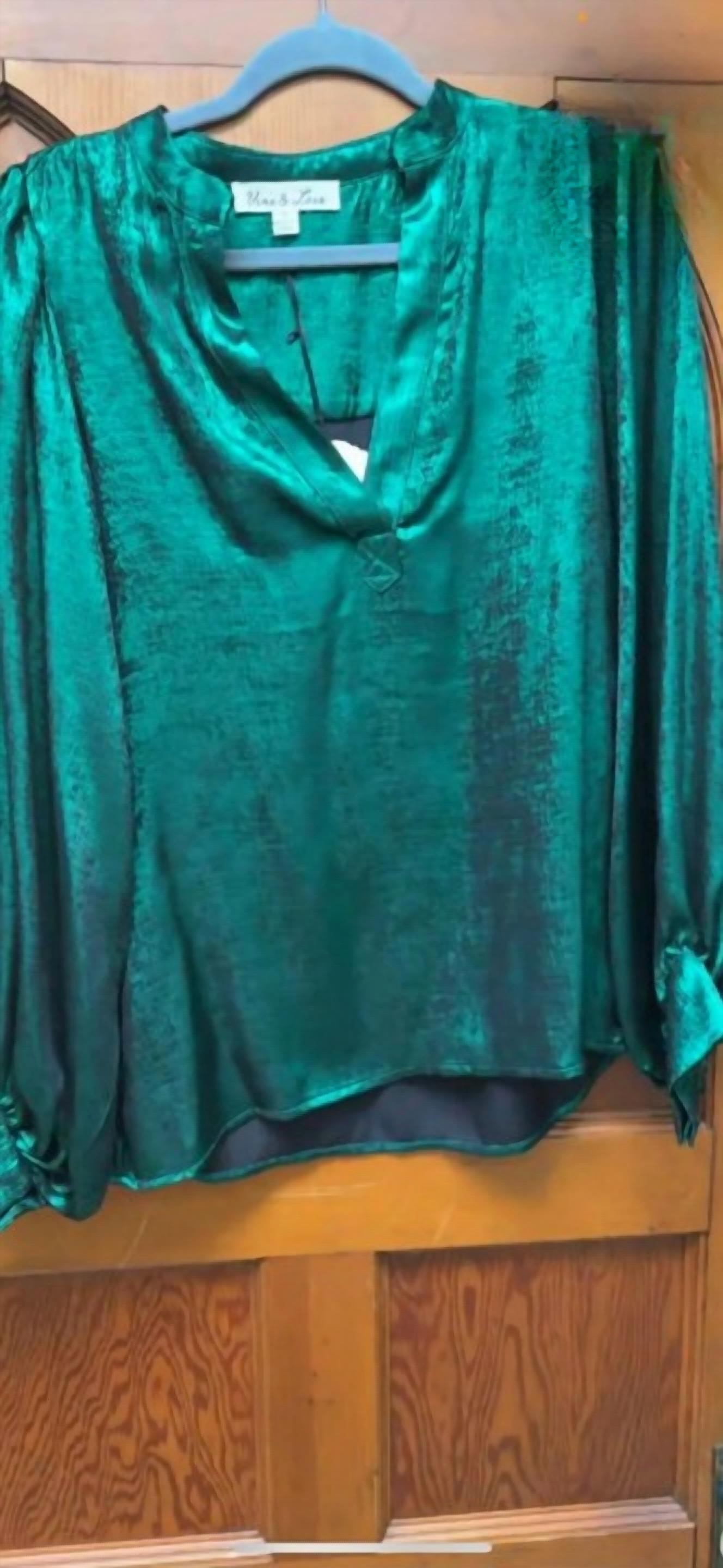 Vine & Love - Women's Long Balloon Sleeve Metallic Woven Blouse Top