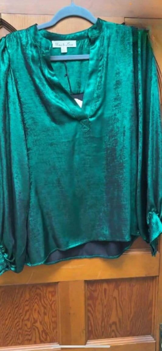 Vine & Love - Women's Long Balloon Sleeve Metallic Woven Blouse Top