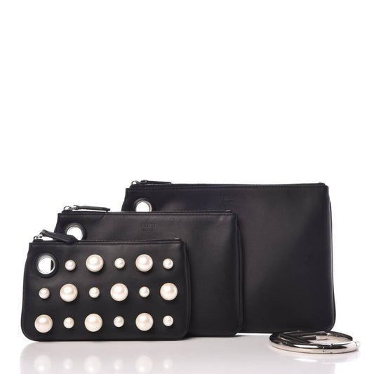 Fendi - Women's Leather Pearl Studded Triplette Multi Clutch Handbag