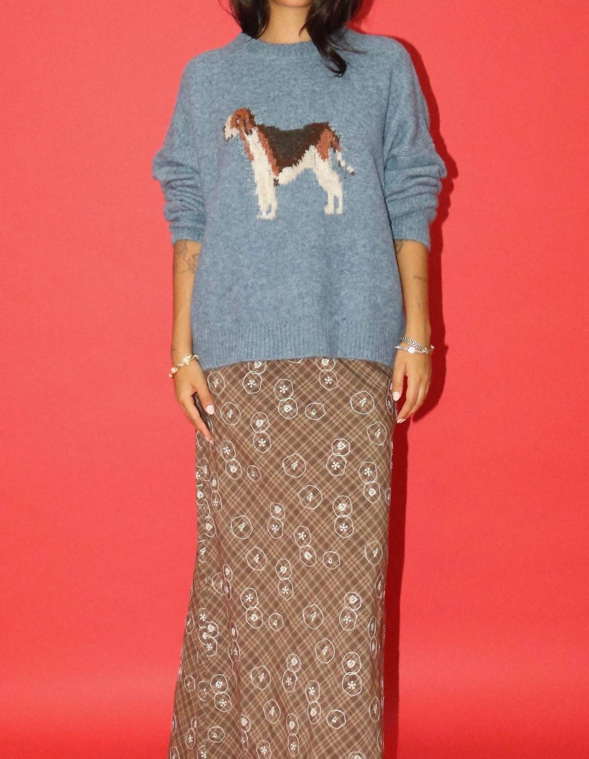 Bailey Rose - Max Dog Hound Graphic Knit Intarsia Sweater
