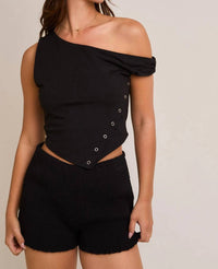 LE LIS Snap Button Top in black - women's shirt - detail view
