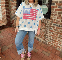 Peach Love - Oversized Bow Flag Polka Dot Tee
