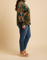 Hayden La - Paisley Burnout Velvet Ruffle Neck Top