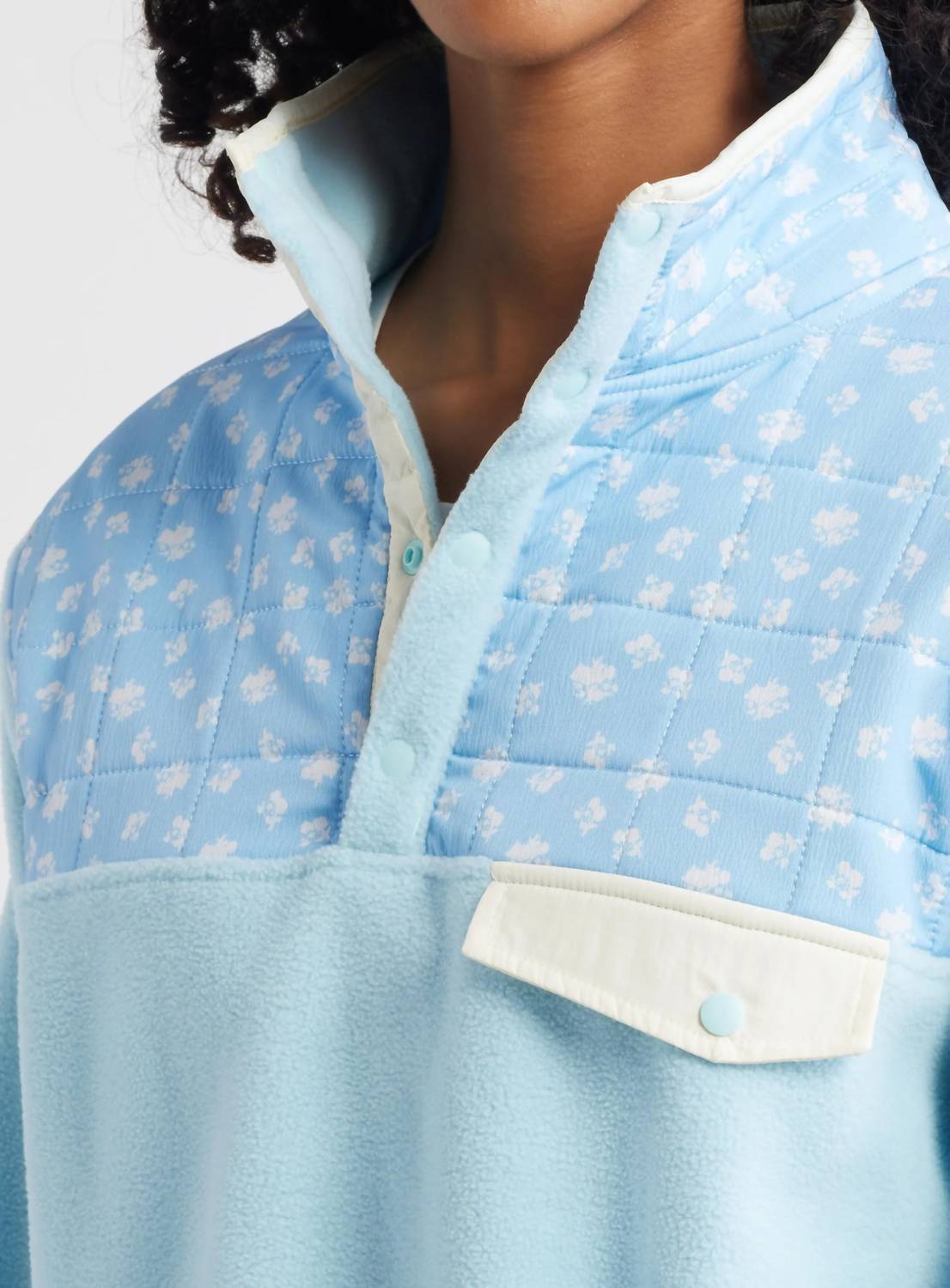 The Happy Camp3r Embroidered Fleece Pullover in ditsy ice blue - women's sweater - alternate view