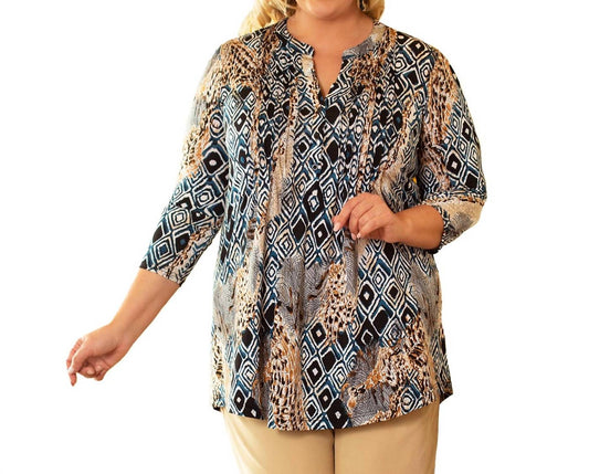 On The Plus Side - 3/4 Sleeve V-Neck Tunic Top - Plus Size