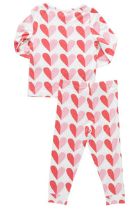 PINK CHICKEN Girls' Bamboo Pajama Set in pink half hearts - kids' sleepwear - detail view