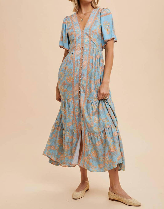 In-Loom - Border Front Button Front Midi Dress