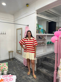 Fantastic Fawn - Abby Striped Stress Collared Puff Sleeves Mini Dress