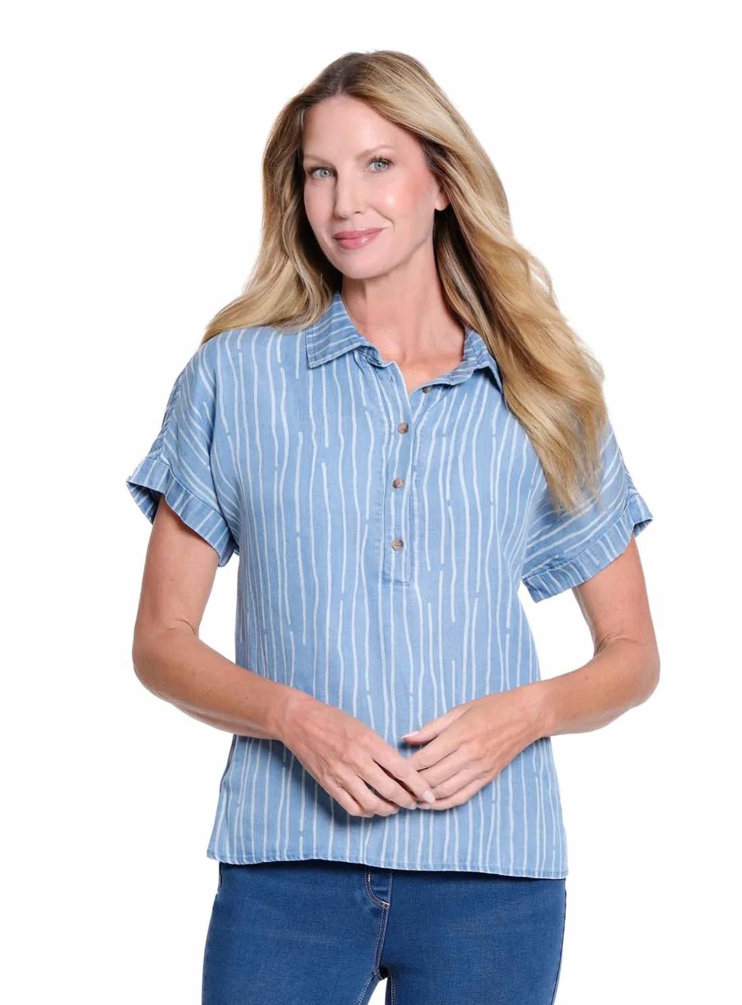 Multiples - Twill Denim Popover Top