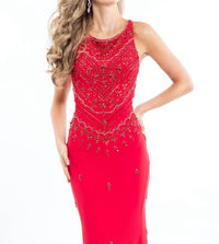 Rachel Allan - Scoop Neck Beaded Jersey Prom Gown