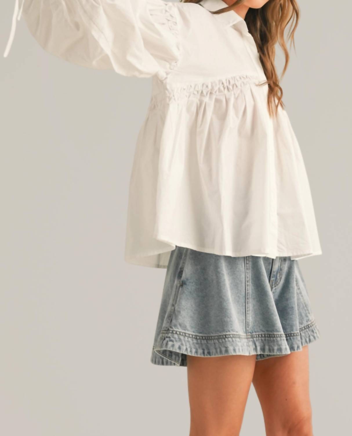 Miou Muse - Button Front Tie Sleeve Top